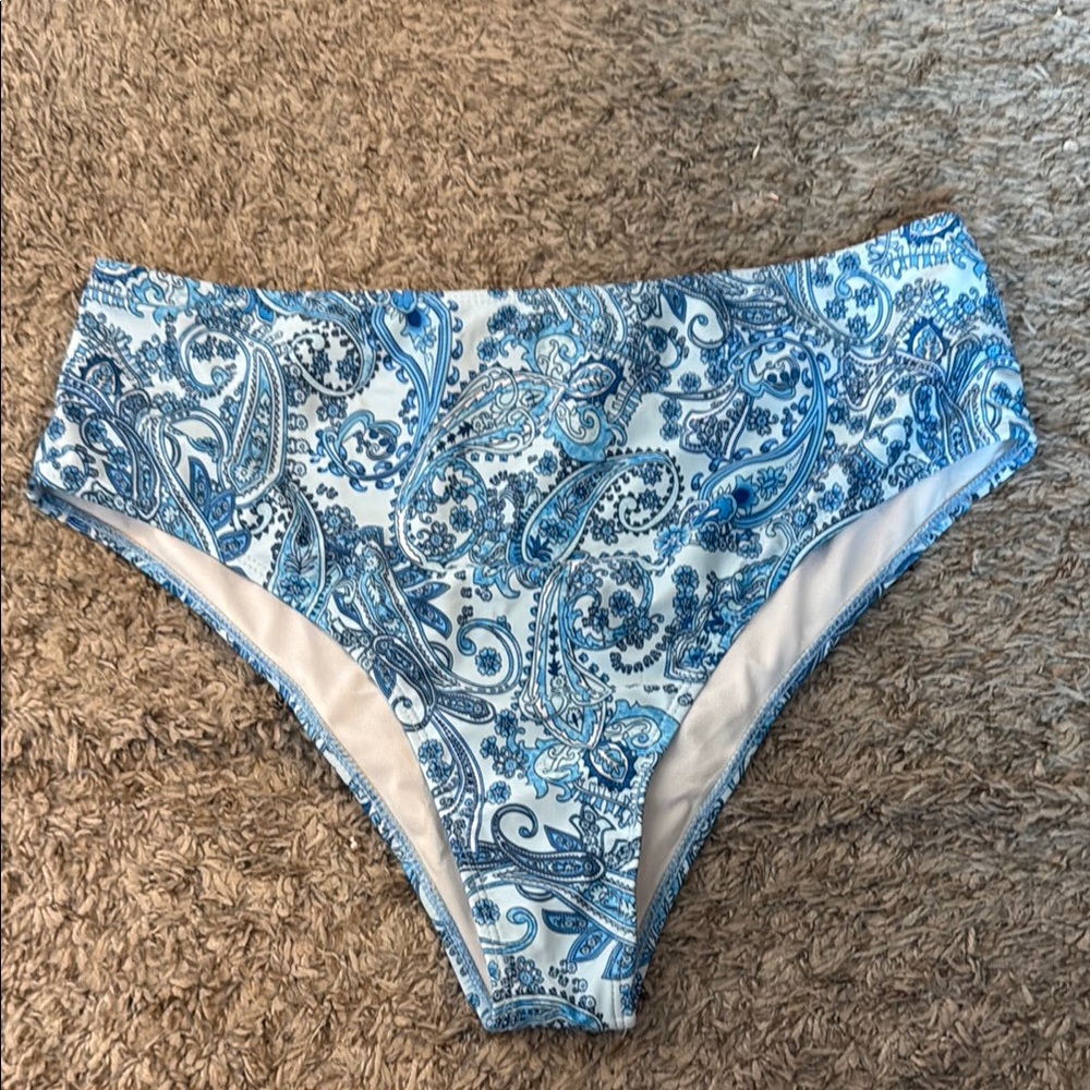 Blue Paisley High-Waist Bikini Bottom 1X